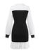 Black & White 1960s Colorblock Pleated Lapel Dress - vintage dress, retro fashion, classic black