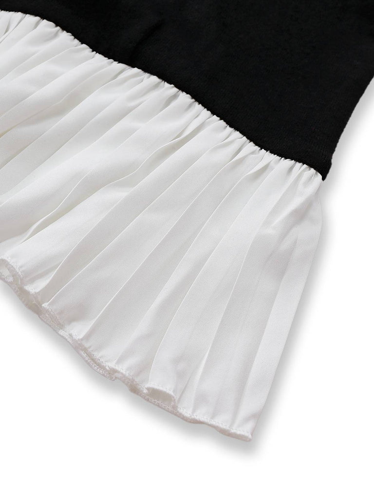 Black & White 1960s Colorblock Pleated Lapel Dress - vintage dress, retro fashion, classic black