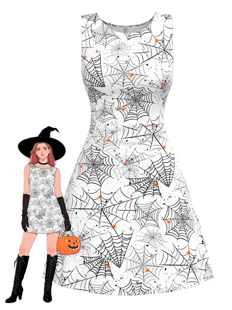 Black & White 1960s Horror Spider Web Dress - vintage dress, retro fashion, classic black