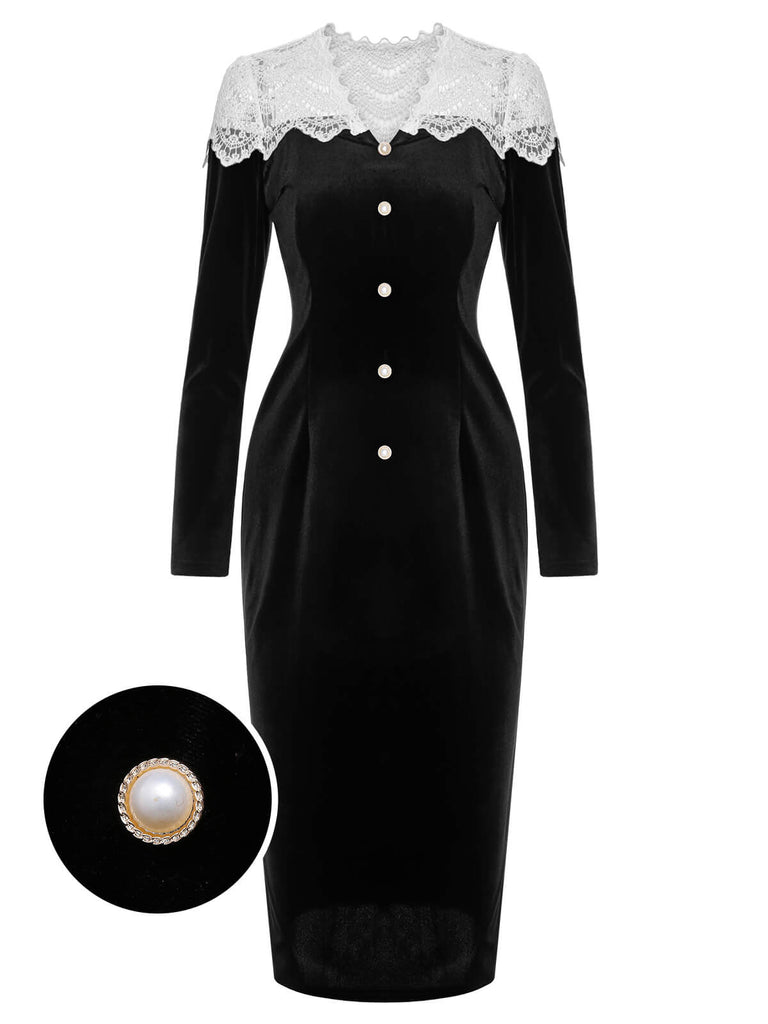 Black & White 1960s Lapel Patchwork Velvet Dress, vintage dress, retro fashion - perfect for women who love vintage and retro fashion
