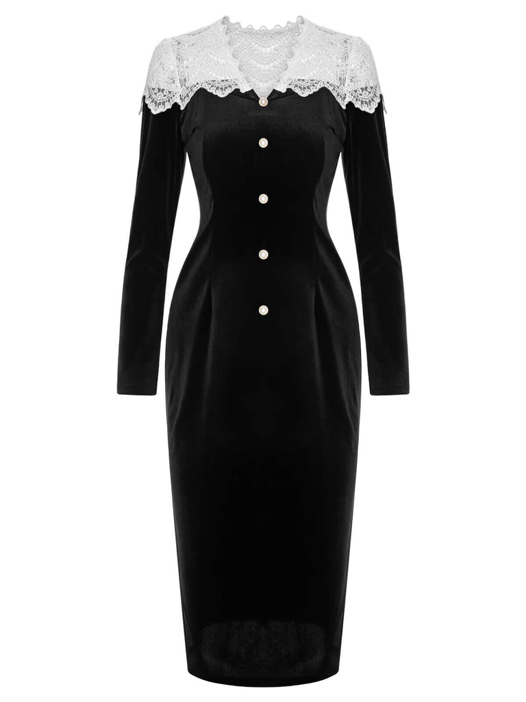 Black & White 1960s Lapel Patchwork Velvet Dress, vintage dress, retro fashion - perfect for women who love vintage and retro fashion