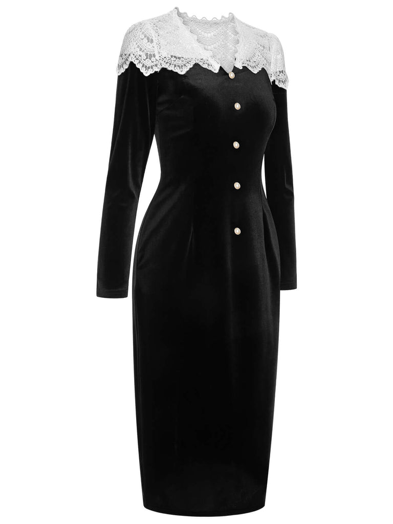 Black & White 1960s Lapel Patchwork Velvet Dress, vintage dress, retro fashion - perfect for women who love vintage and retro fashion