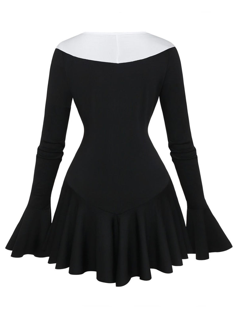 Black & White 1960s Ruffled Peplum Dress - vintage dress, retro fashion, classic black