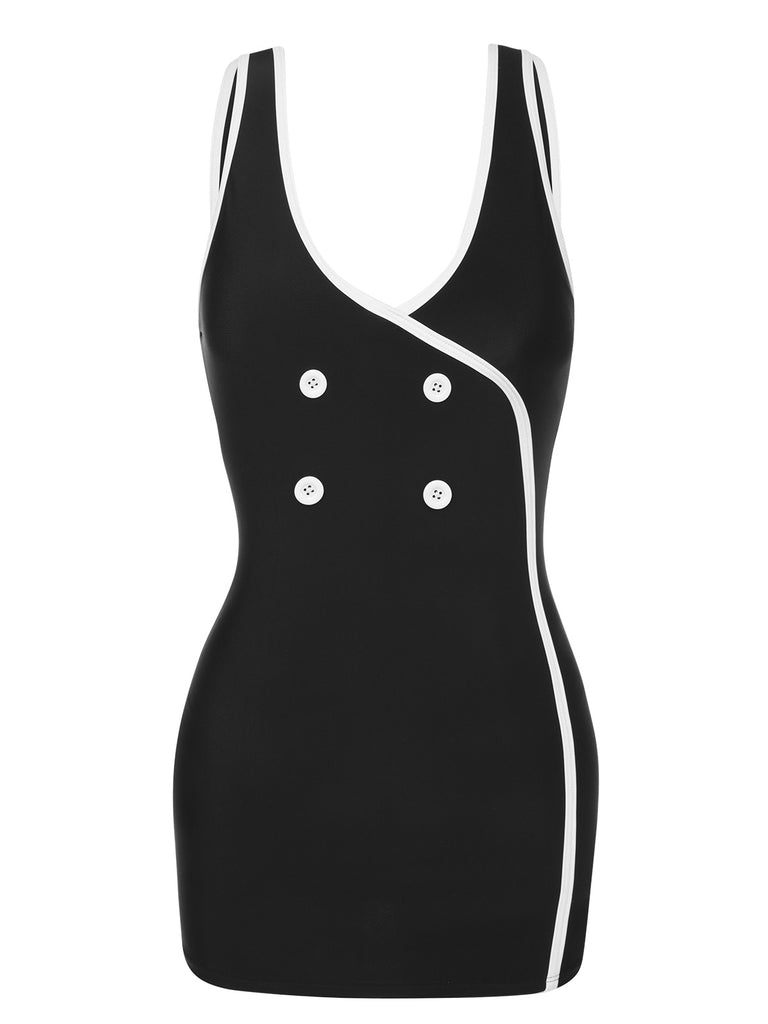 Black & White 1960s Solid Contrast Binding Swimsuit, vintage swimsuit, pin-up swimwear - perfect for women who love vintage and retro fashion