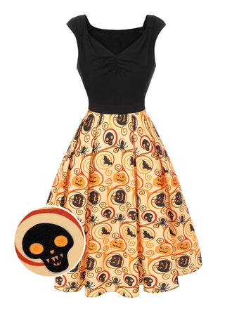 Black & Yellow 1950s Pumpkin Bat Spider Dress, vintage dress, retro fashion, rockabilly, pin-up fashion - perfect for women who love vintage and retro fashion