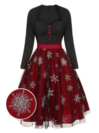Black&Red 1950s Christmas Snowflake Mesh Dress, vintage dress, retro fashion, rockabilly, pin-up fashion - perfect for women who love vintage and retro fashion