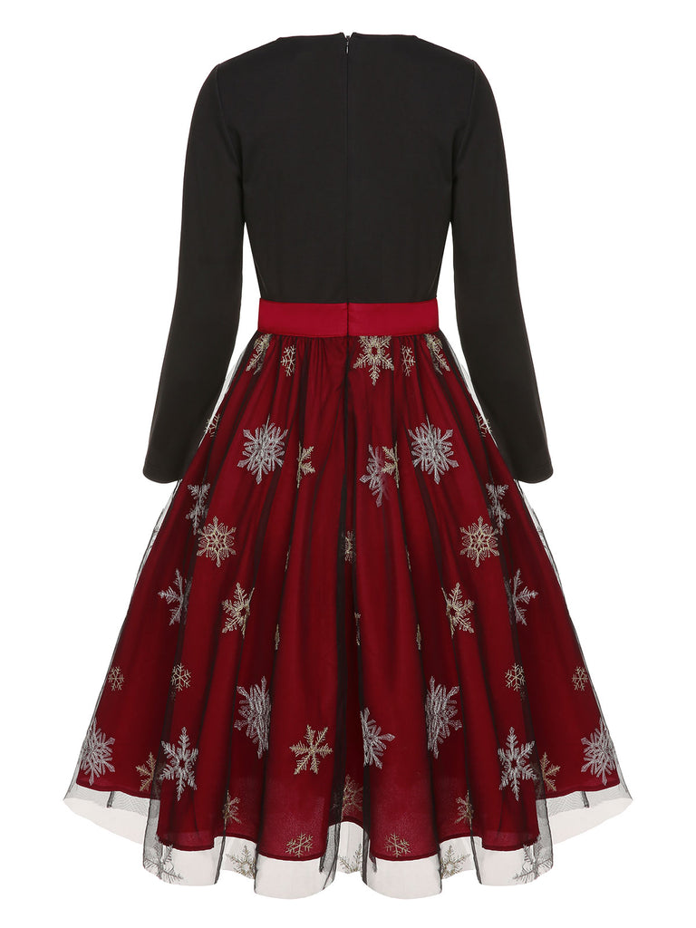 Black&Red 1950s Christmas Snowflake Mesh Dress, vintage dress, retro fashion, rockabilly, pin-up fashion - perfect for women who love vintage and retro fashion
