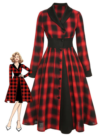Black&Red 1950s Gingham Plaid Button Lapel Dress: timeless style reimagined