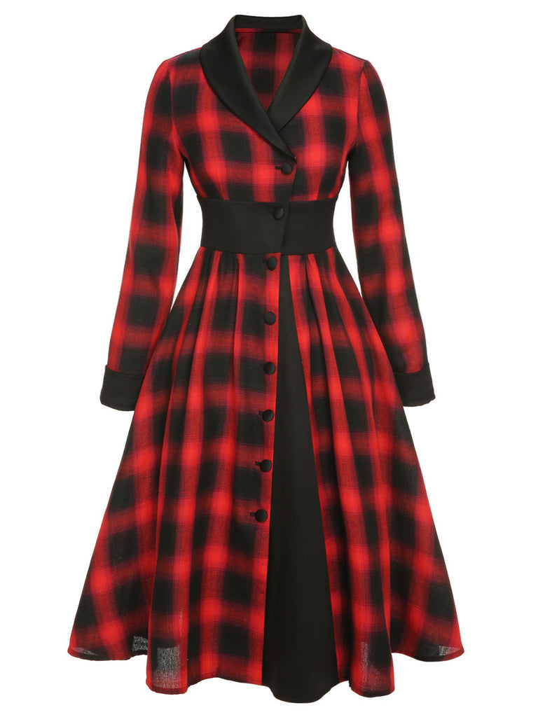 Black&Red 1950s Gingham Plaid Button Lapel Dress, vintage dress, retro fashion, rockabilly, pin-up fashion - perfect for women who love vintage and retro fashion