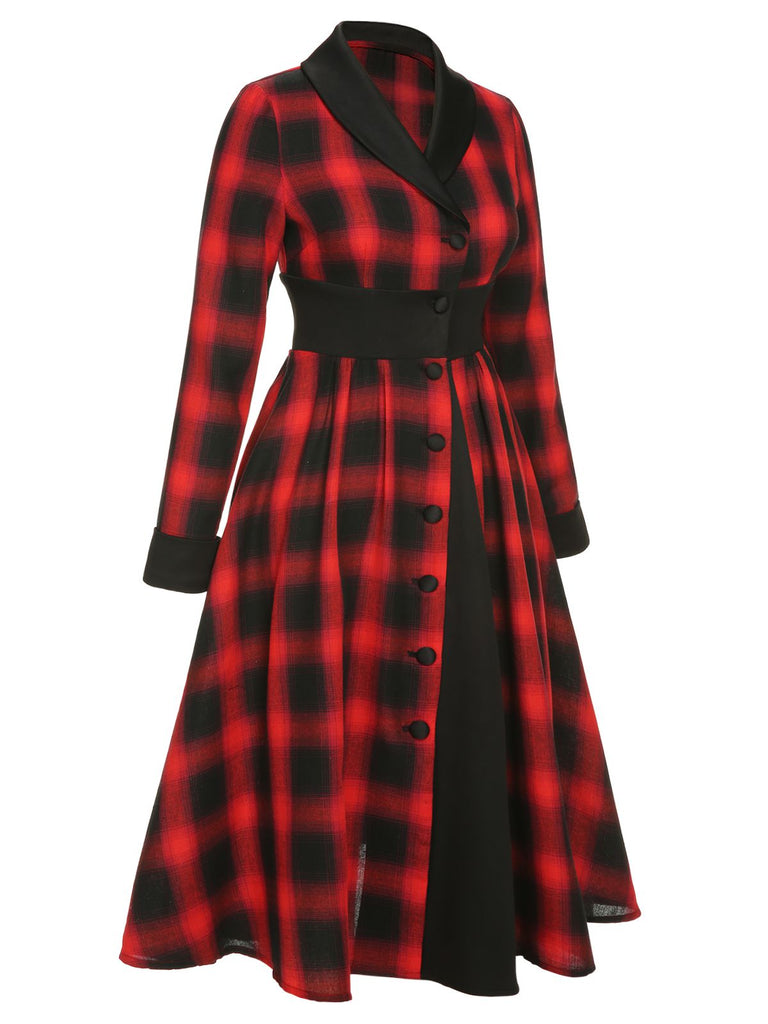 Black&Red 1950s Gingham Plaid Button Lapel Dress, vintage dress, retro fashion, rockabilly, pin-up fashion - perfect for women who love vintage and retro fashion