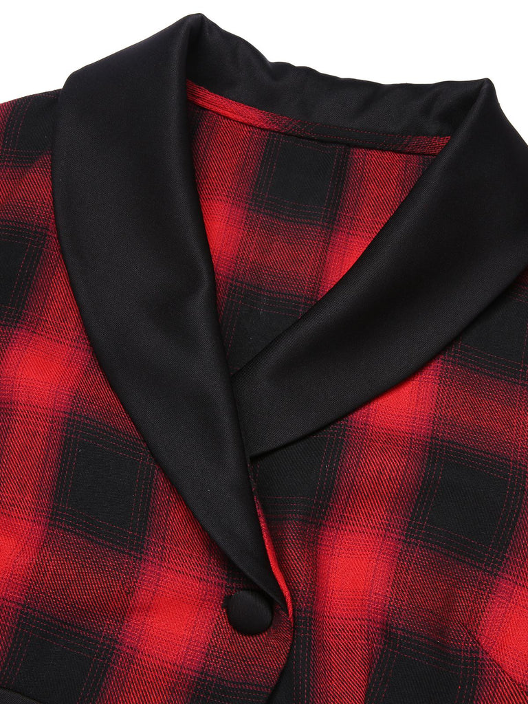 Black&Red 1950s Gingham Plaid Button Lapel Dress, vintage dress, retro fashion, rockabilly, pin-up fashion - perfect for women who love vintage and retro fashion