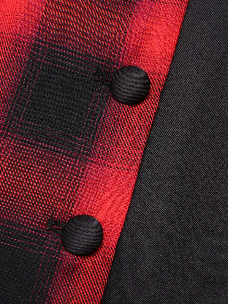 Black&Red 1950s Gingham Plaid Button Lapel Dress, vintage dress, retro fashion, rockabilly, pin-up fashion - perfect for women who love vintage and retro fashion