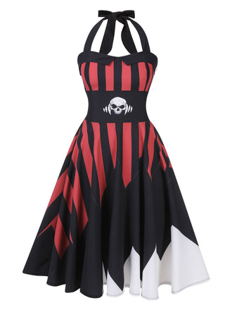 Black&Red 1950s Halloween Halter Skull Dress, vintage dress, retro fashion, rockabilly, pin-up fashion - perfect for women who love vintage and retro fashion