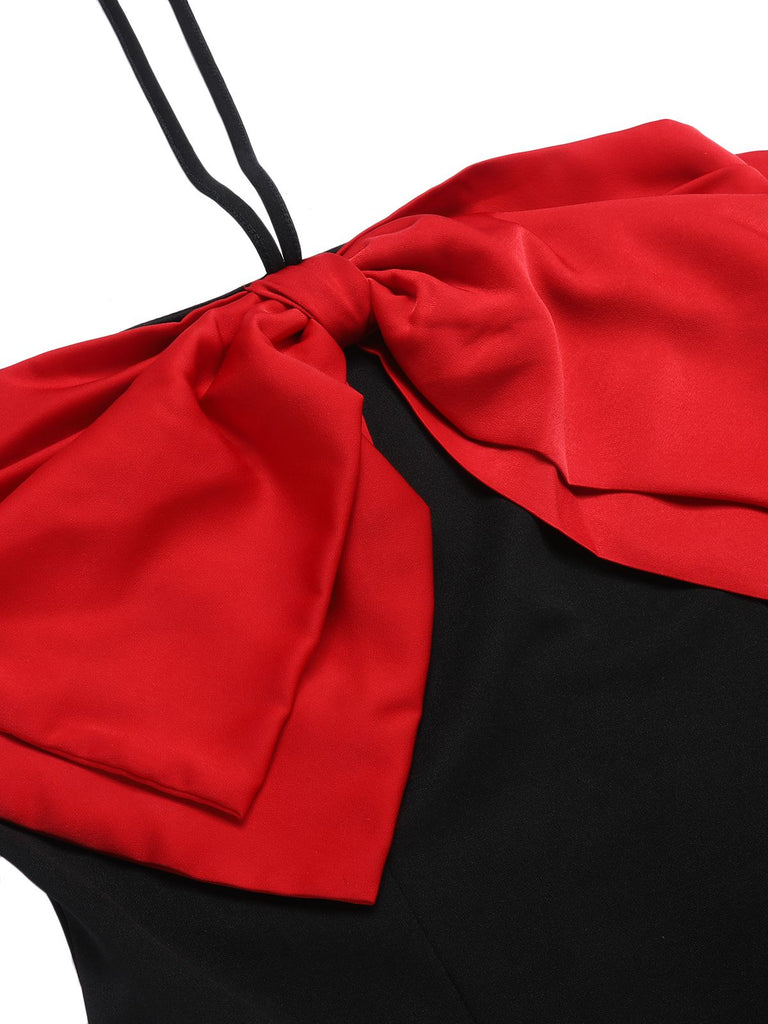 Black&Red 1960s Bow-knot Patchwork Wrap Dress, vintage dress, retro fashion - perfect for women who love vintage and retro fashion