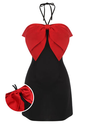 Black&Red 1960s Bow-knot Patchwork Wrap Dress, vintage dress, retro fashion - perfect for women who love vintage and retro fashion