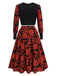 Black&Red 1980s Floral Long Sleeves Top&Skirt, vintage skirt, retro style - perfect for women who love vintage and retro fashion