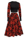Black&Red 1980s Floral Long Sleeves Top&Skirt, vintage skirt, retro style - perfect for women who love vintage and retro fashion