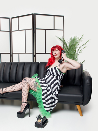 She slips into this Black&White 1950s Striped Fluorescent Green Lace Dress and suddenly it's a 1950s daydream