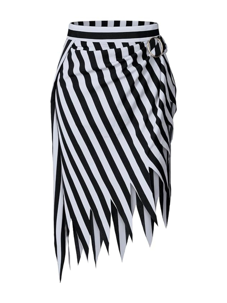Black&White 1960s Striped Skirt With Headscarf - vintage skirt, retro style, classic black