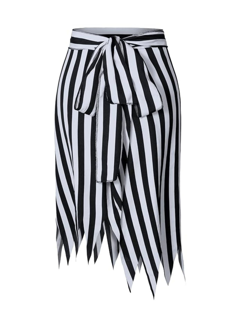 Black&White 1960s Striped Skirt With Headscarf - vintage skirt, retro style, classic black