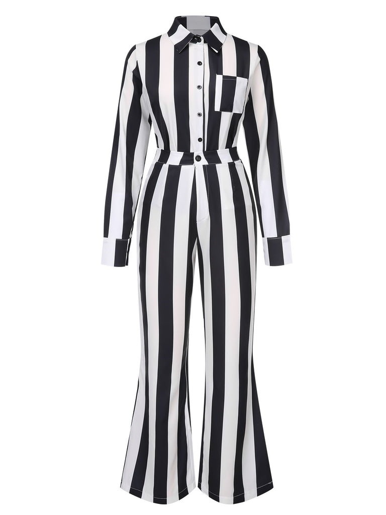 Black&White 1970s Lapel Striped Contrast Color Suit, vintage fashion, retro style - perfect for women who love vintage and retro fashion