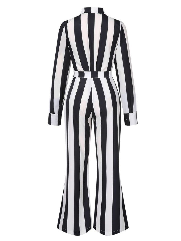 Black&White 1970s Lapel Striped Contrast Color Suit, vintage fashion, retro style - perfect for women who love vintage and retro fashion