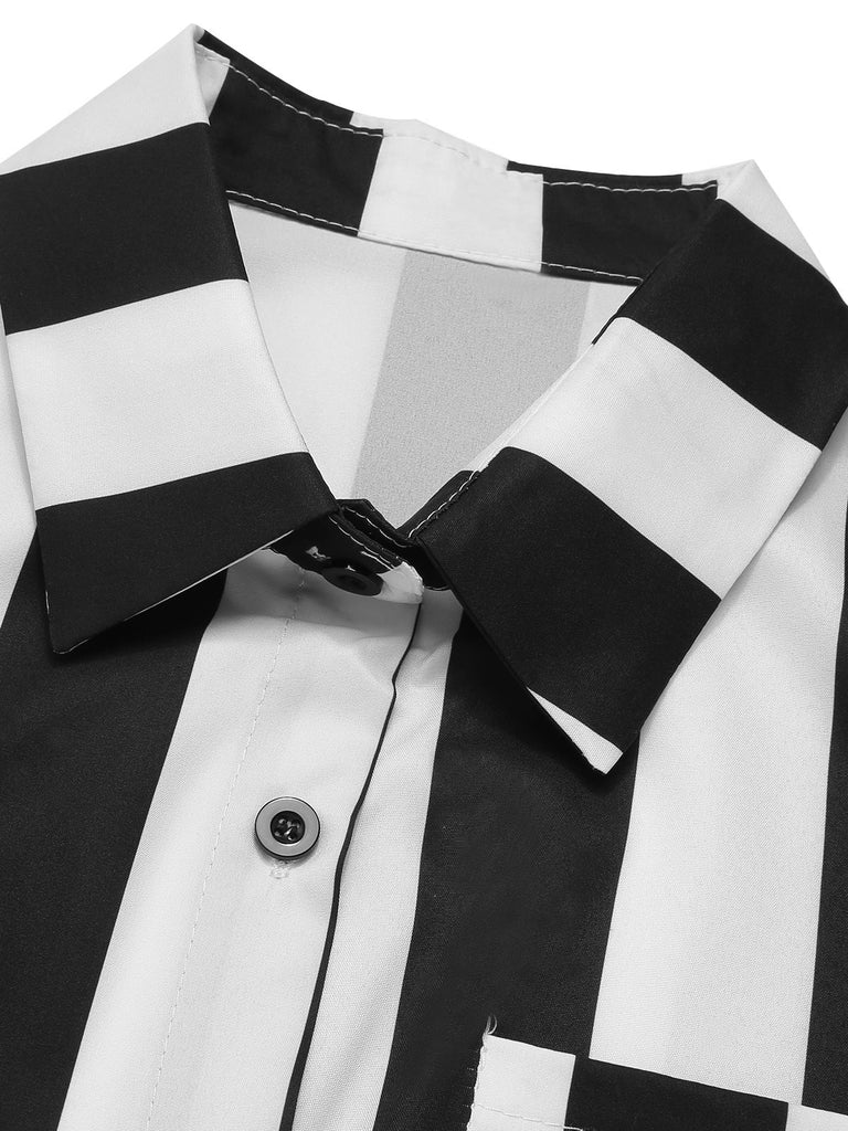 Black&White 1970s Lapel Striped Contrast Color Suit, vintage fashion, retro style - perfect for women who love vintage and retro fashion