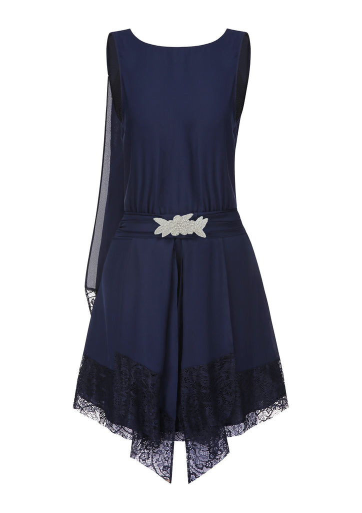 Blue 1920s Lace Patchwork Rhinestone Dress - vintage dress, retro fashion, Gatsby party