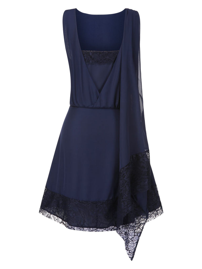 Blue 1920s Lace Patchwork Rhinestone Dress - vintage dress, retro fashion, Gatsby party