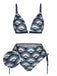 Blue 1930s Ancient Fan Lace-Up Bikini Set, vintage swimsuit, pin-up swimwear - perfect for women who love vintage and retro fashion