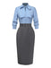 Blue 1930s Bow Tie Belted Pencil Dress - vintage dress, retro fashion