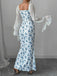 Blue 1930s Chiffon Sleeves Ditsy Floral Dress: where 1930s romance meets her modern spirit