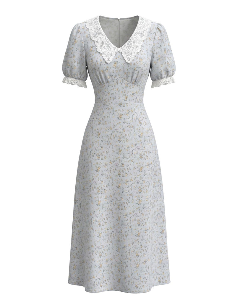 Baby Bule 1930s Floral V Neck Patchwork Dress 2