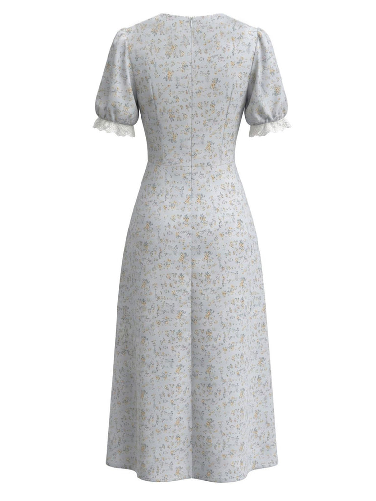 Baby Bule 1930s Floral V Neck Patchwork Dress 3