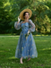 Blue 1930s Floral Embroidered Mesh Long Sleeve Dress, vintage dress, retro fashion, floral print - perfect for women who love vintage and retro fashion