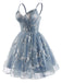 Blue 1930s Floral Halter Mesh Dress 3