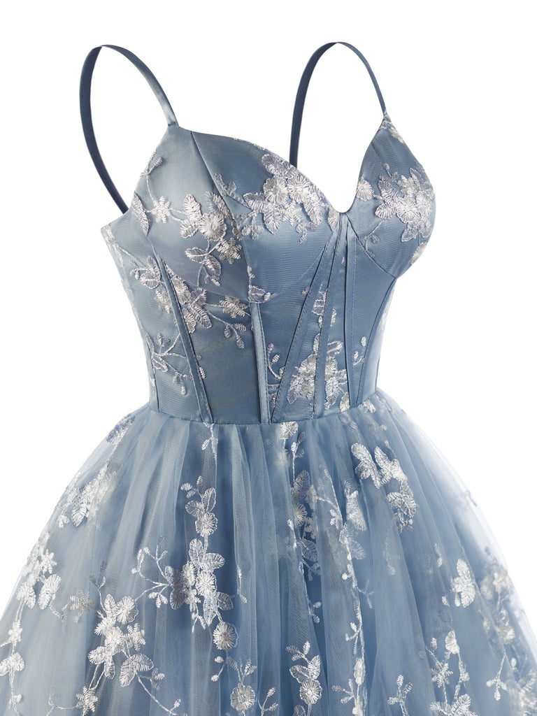 Blue 1930s Floral Halter Mesh Dress 4