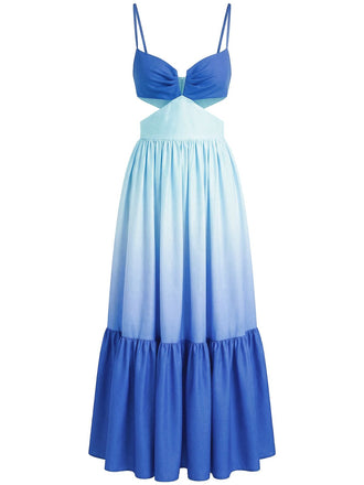 Blue 1930s Spaghetti Strap Cutout Ombre Maxi Dress - vintage dress, retro fashion for vintage lovers