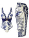 Blue 1930s Flower & Bird One-Piece Swimsuit & Cover-Up - vintage swimsuit, pin-up swimwear for vintage lovers