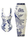 Blue 1930s Flower & Bird One-Piece Swimsuit & Cover-Up - vintage swimsuit, pin-up swimwear for vintage lovers