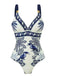 Blue 1930s Flower & Bird One-Piece Swimsuit & Cover-Up - vintage swimsuit, pin-up swimwear for vintage lovers