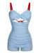 Blue 1930s Folds Back Strap One-Piece Swimsuit, vintage swimsuit, pin-up swimwear - perfect for women who love vintage and retro fashion