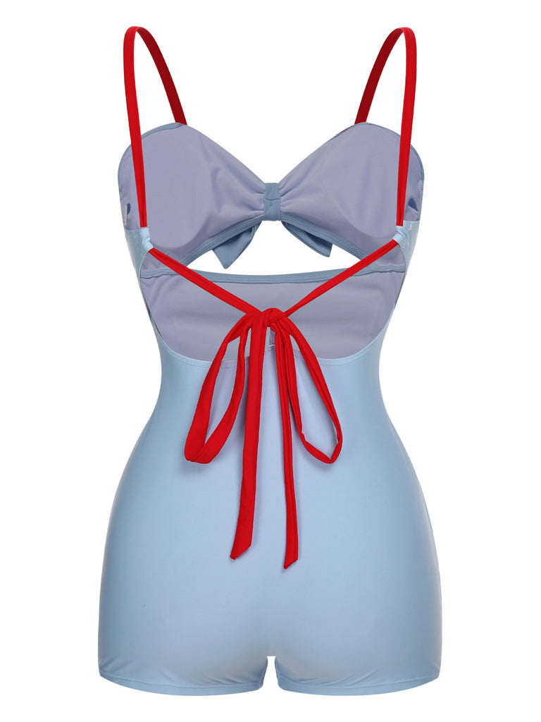 Blue 1930s Folds Back Strap One-Piece Swimsuit, vintage swimsuit, pin-up swimwear - perfect for women who love vintage and retro fashion