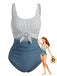 Blue 1930s High-Waist Stripe Cutout One-Piece Swimsuit - vintage swimsuit, pin-up swimwear for vintage lovers