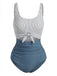 Blue 1930s High-Waist Stripe Cutout One-Piece Swimsuit - vintage swimsuit, pin-up swimwear for vintage lovers