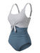 Blue 1930s High-Waist Stripe Cutout One-Piece Swimsuit - vintage swimsuit, pin-up swimwear for vintage lovers