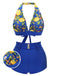 She's wearing Blue 1930s Halter Lemon Belted Swimsuit and the whole beach remembers the 1930s
