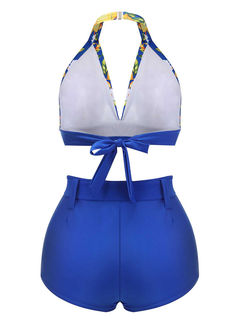 Blue 1930s Halter Lemon Belted Swimsuit — because 1930s glamour never goes out of style