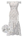 She slips into this Blue 1930s Off-Shoulder Floral Ruffles Hem Dress and suddenly it's a 1930s daydream
