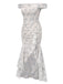 This Blue 1930s Off-Shoulder Floral Ruffles Hem Dress wraps her in 1930s elegance, one twirl at a time